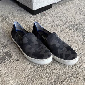 Rothy's Black and Gray Camouflage Loafers
